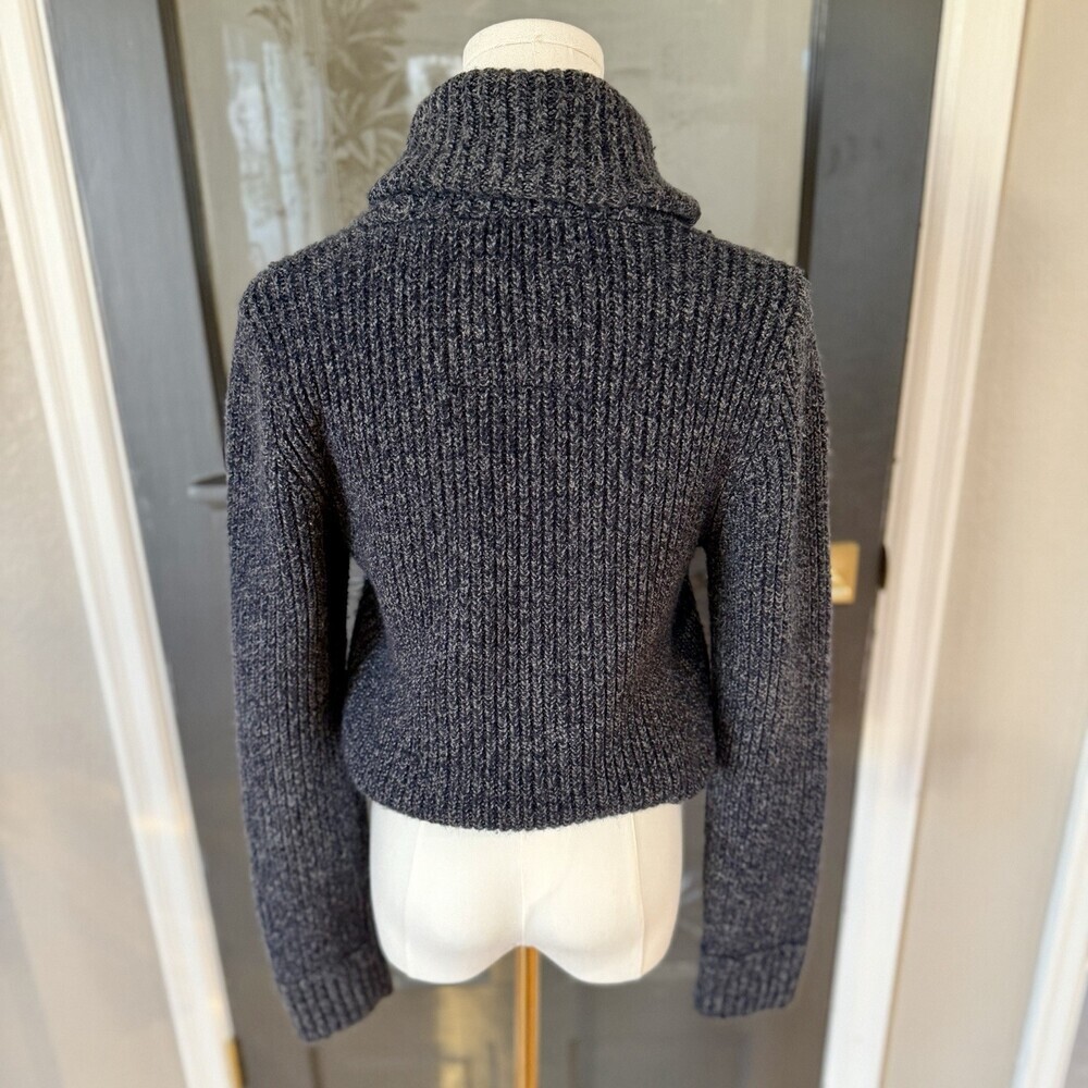 Abercrombie & Fitch Y2K Shawl Collar Sweater Womens Small Gray Moose Logo - Picture 2 of 11